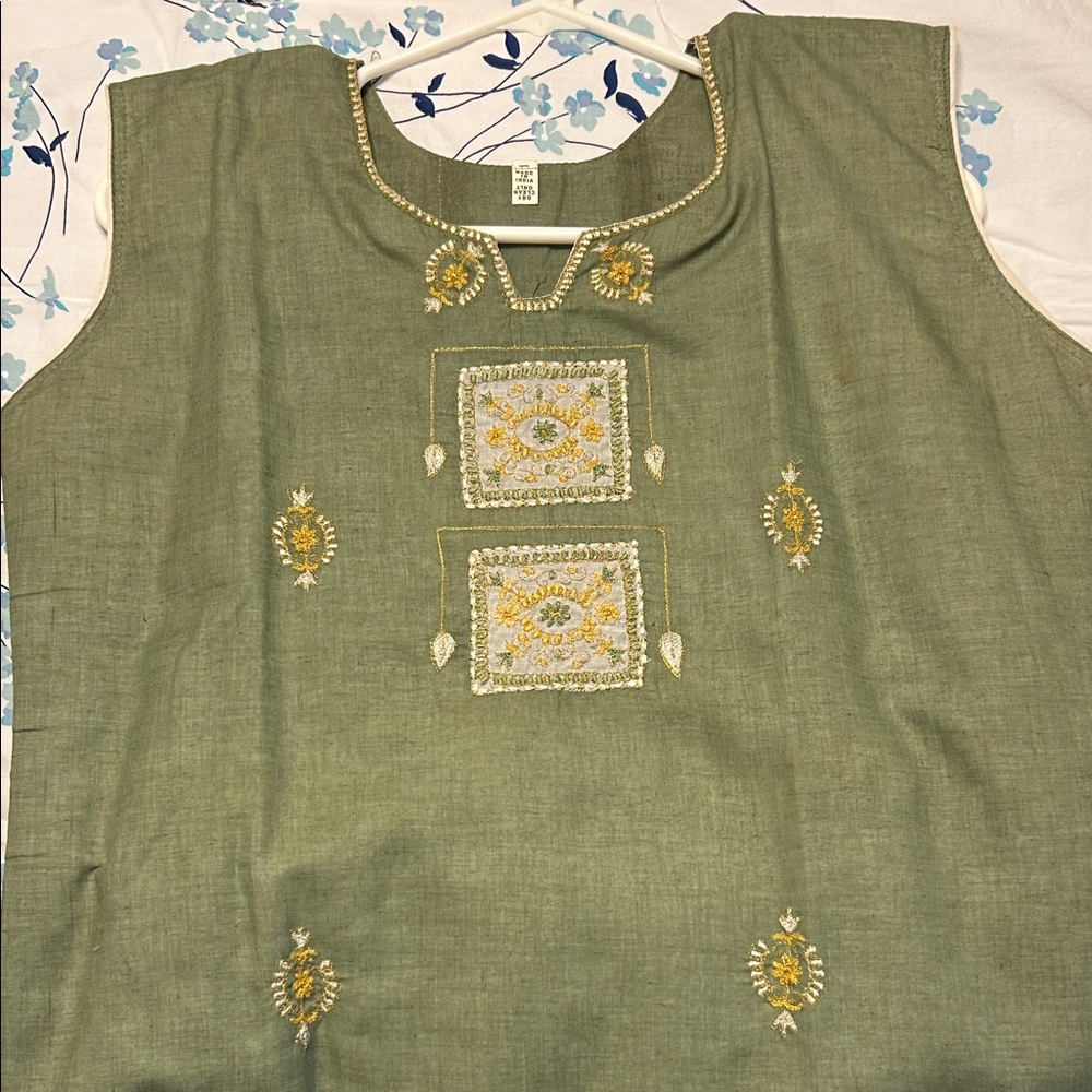 Embroidered Green Sleeveless Top